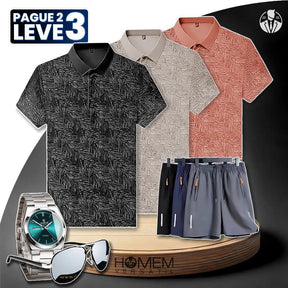[Pague 2, Leve 3] Kit de Camisas Polo Vex Texturizada de Seda Gelo + BRINDES