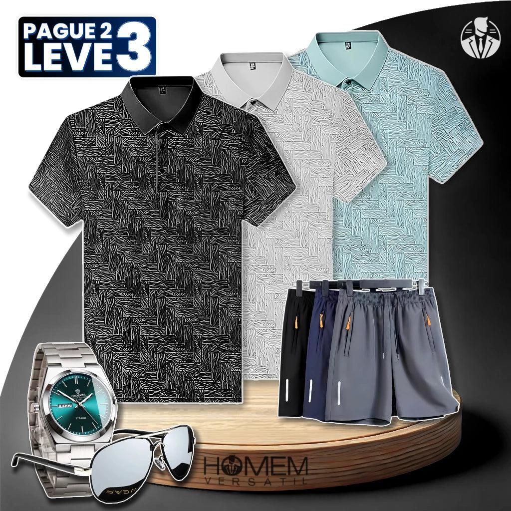[Pague 2, Leve 3] Kit de Camisas Polo Vex Texturizada de Seda Gelo + BRINDES