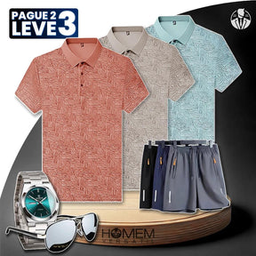 [Pague 2, Leve 3] Kit de Camisas Polo Vex Texturizada de Seda Gelo + BRINDES