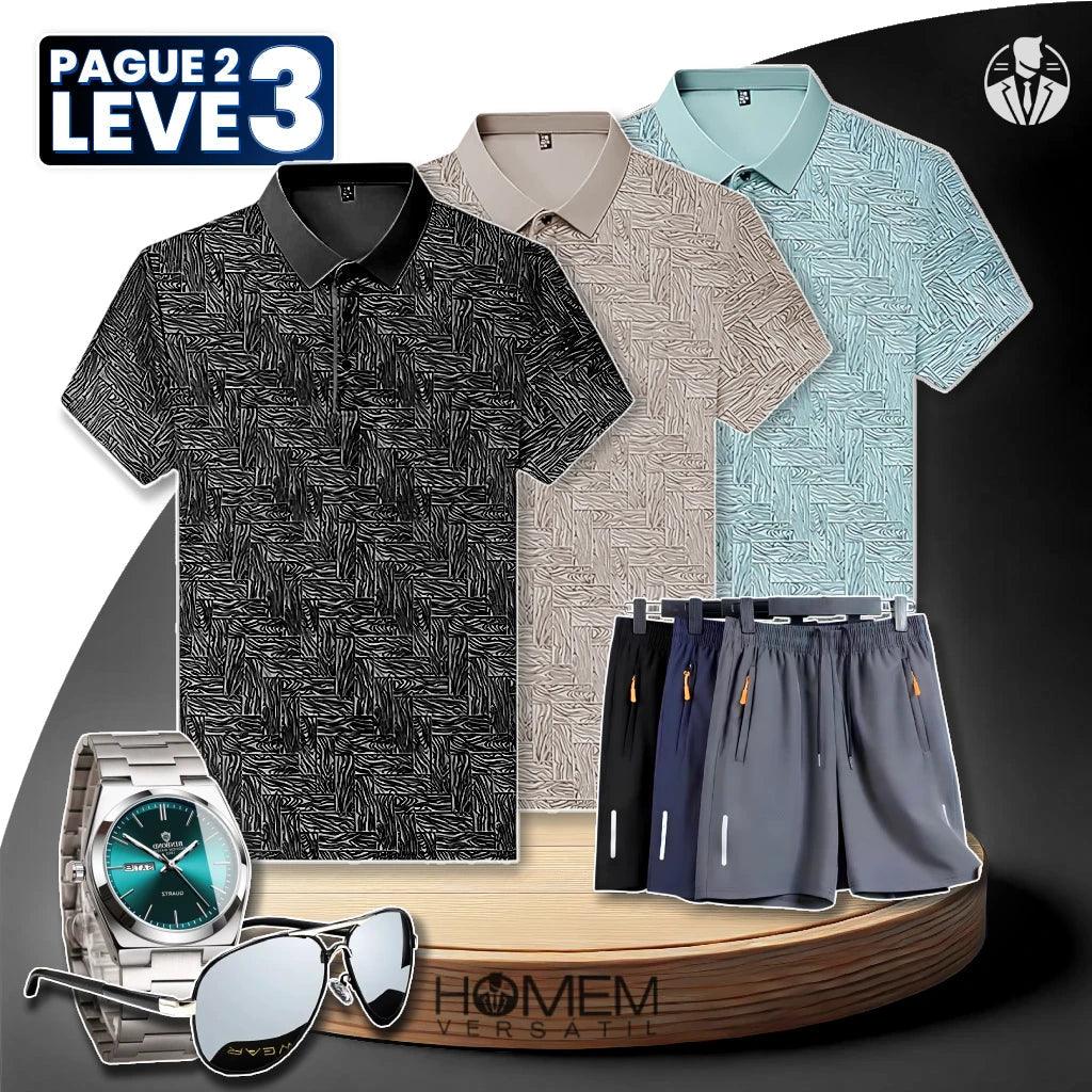 [Pague 2, Leve 3] Kit de Camisas Polo Vex Texturizada de Seda Gelo + BRINDES