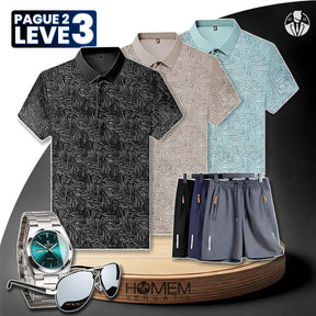 [Pague 2, Leve 3] Kit de Camisas Polo Vex Texturizada de Seda Gelo + BRINDES