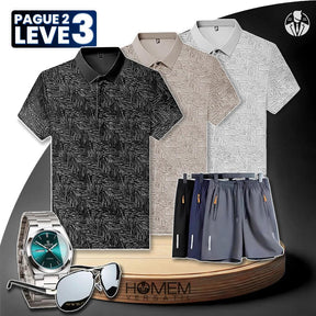 [Pague 2, Leve 3] Kit de Camisas Polo Vex Texturizada de Seda Gelo + BRINDES
